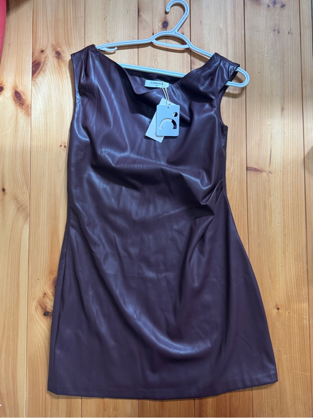 Commense Burgundy Faux Leather Top with Tag
